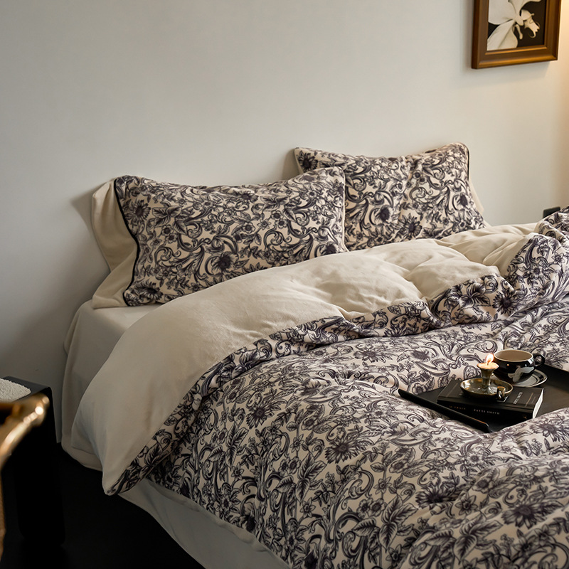 French Retro Style Warm Milk Velvet Four Piece Set...