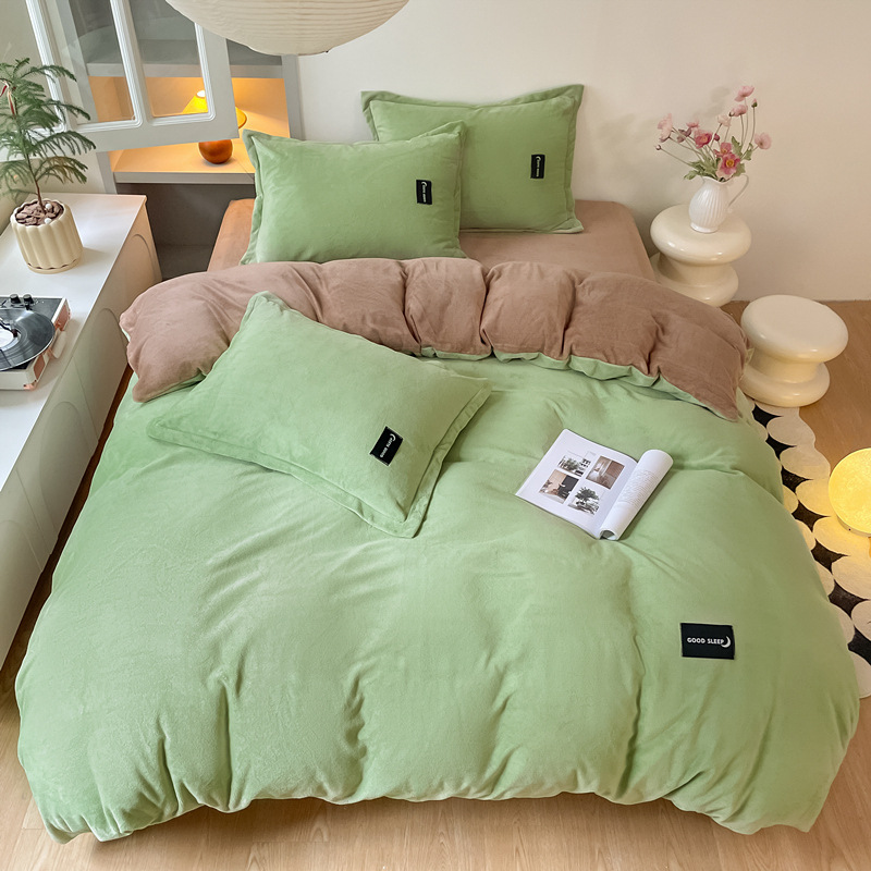 INS Thickened Milk Velvet Solid Color Velvet Beddi...