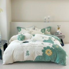 High End Class A Thickened Baby Plush Four Piece Bed Sheet Set, Four Piece Velvet Embroidered Winter Bedding