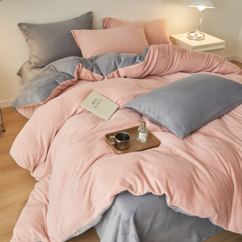 Winter Milk Flour Four Piece Set Solid Color Bed S...