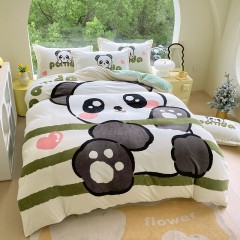 Cute Cartoon Style Large Edition Printed Milk Velvet Four Piece Set, Winter Thickened Warm Bed Sheets, Plush Sets Wholesale