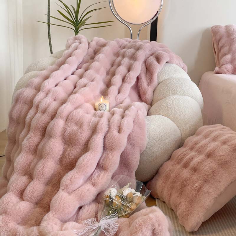 Light Luxury Tuscan Fur Big Rabbit Fur Blanket Thi...