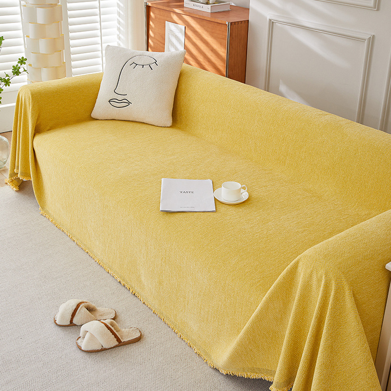 Herringbone Pattern Chenille Solid Color Sofa Towe...