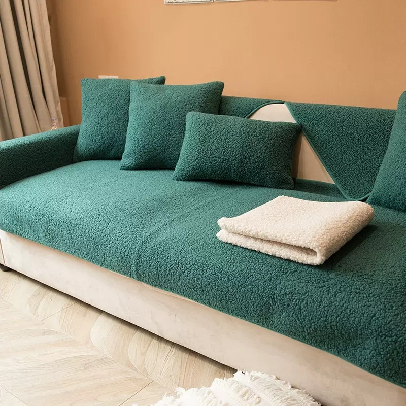 Winter Lamb Fleece Sofa Cushion Non Slip Nordic Si...