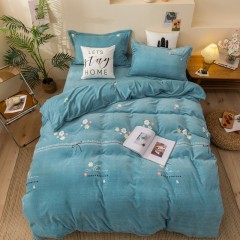 Spot Supply Of Autumn And Winter Printed Milk Velvet Four Piece Set Of Small Fresh Velvet Bedding Set