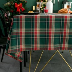 Christmas Tablecloth Fabric, American Style Green Grid, High-End Dining Tablecloth, Coffee Table Tablecloth