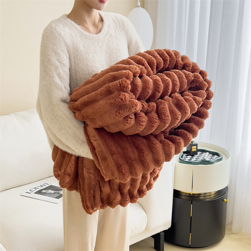 Light Luxury Rabbit Plush Blanket, Sofa Blanket, L...