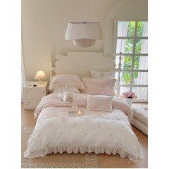 Autumn And Winter Velvet Pink Princess Style High Quality Cream Milk Velvet Chiffon Lace Household Bedding Sheet Set Of Four